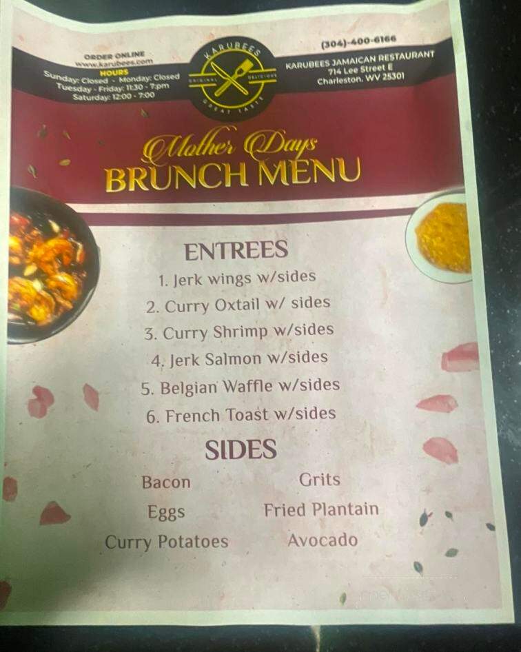 Karubees Jamaican Restaurant - Charleston, WV menu_pic