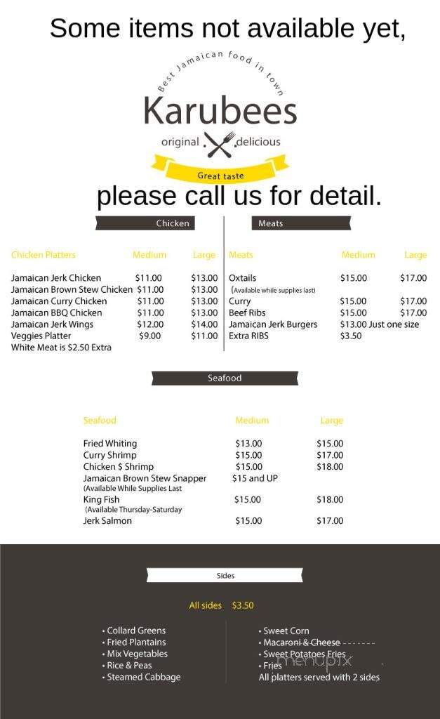 Karubees Jamaican Restaurant - Charleston, WV menu_pic