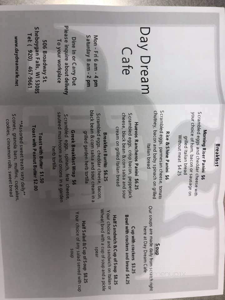 Day Dream Cafe - Sheboygan Falls, WI menu_pic
