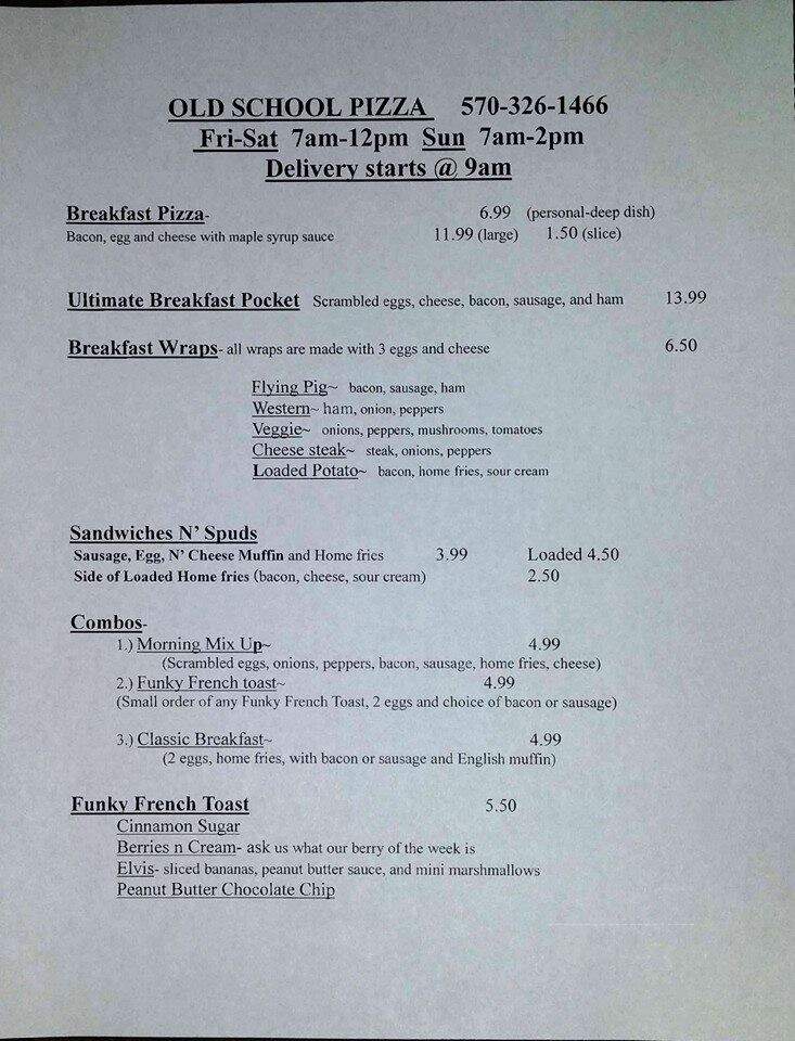 Old School Pizza - Williamsport, PA menu_pic