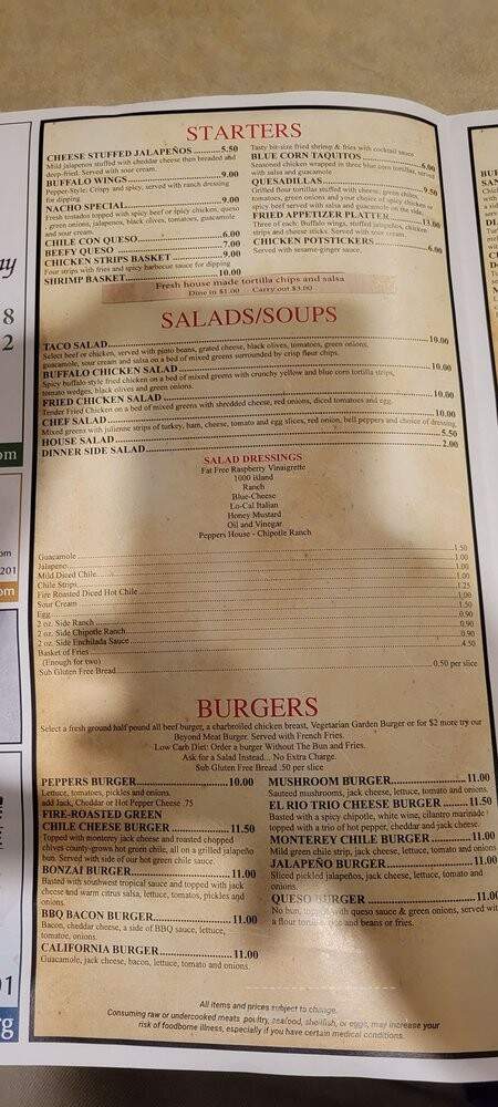 Peppers Grill & Bar - Roswell, NM menu_pic