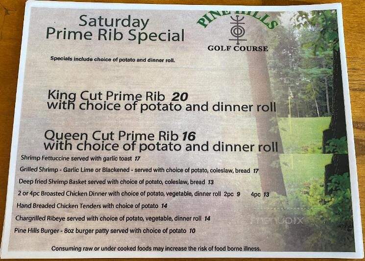 Pine Hills Golf Course Supper - Gresham, WI menu_pic