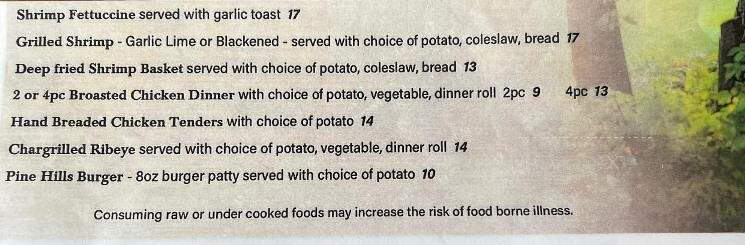 Pine Hills Golf Course Supper - Gresham, WI menu_pic