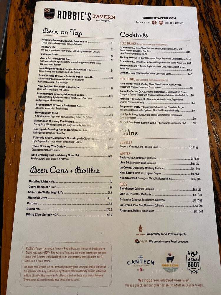 Robbie's Tavern - Breckenridge, CO menu_pic