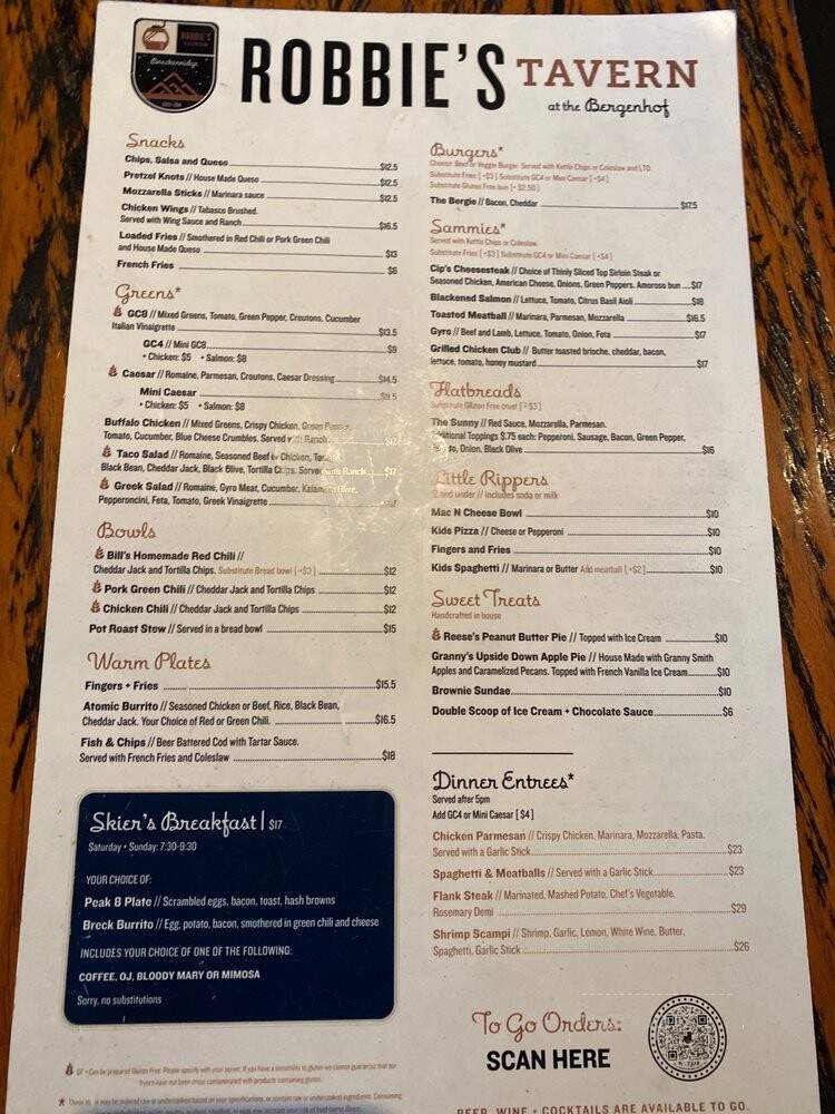 Robbie's Tavern - Breckenridge, CO menu_pic
