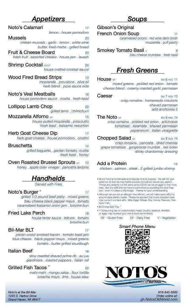 Notos At The Bill-Mar - Grand Haven, MI menu_pic