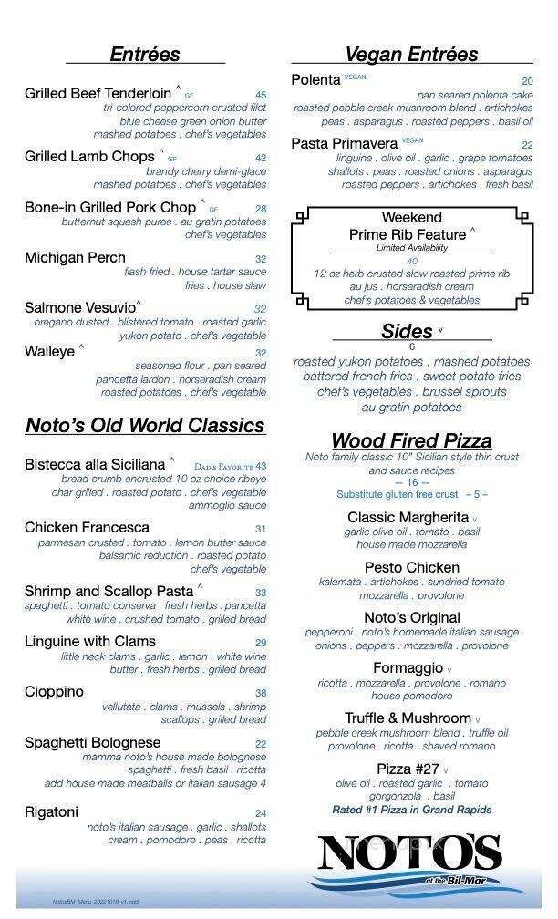 Notos At The Bill-Mar - Grand Haven, MI menu_pic