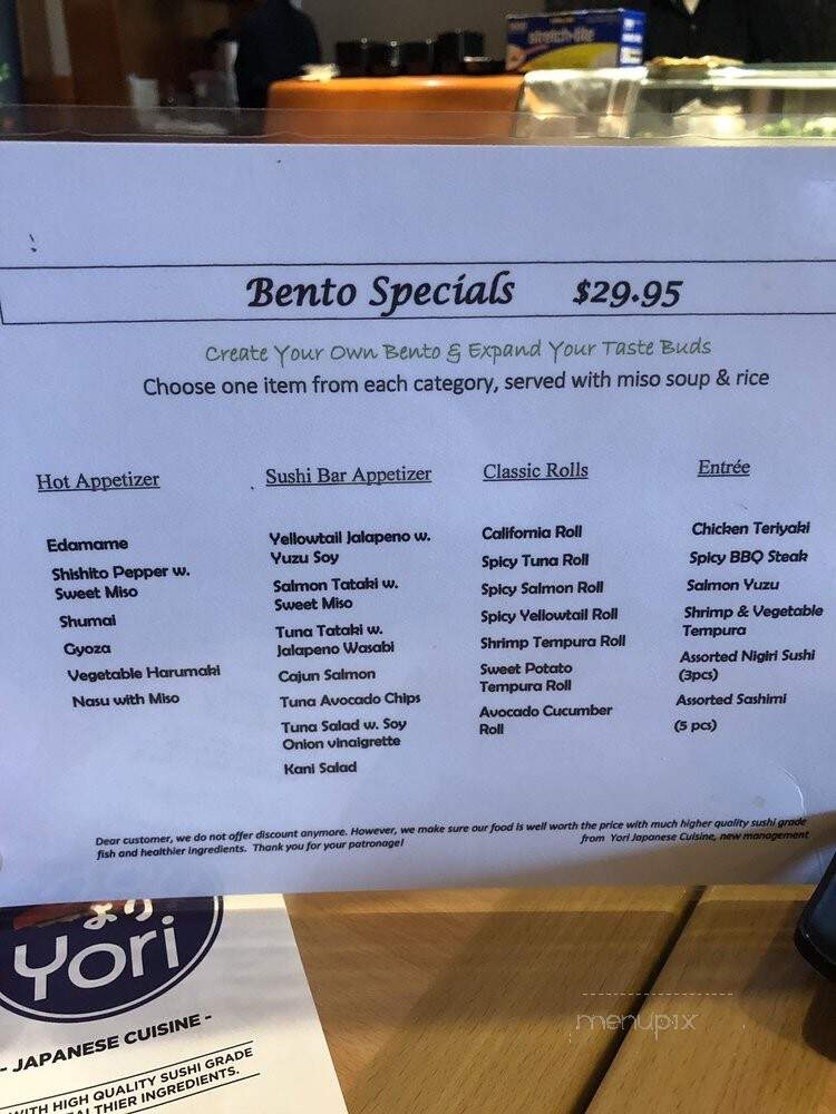 Yori Japanese Cuisine - Oceanside, NY menu_pic