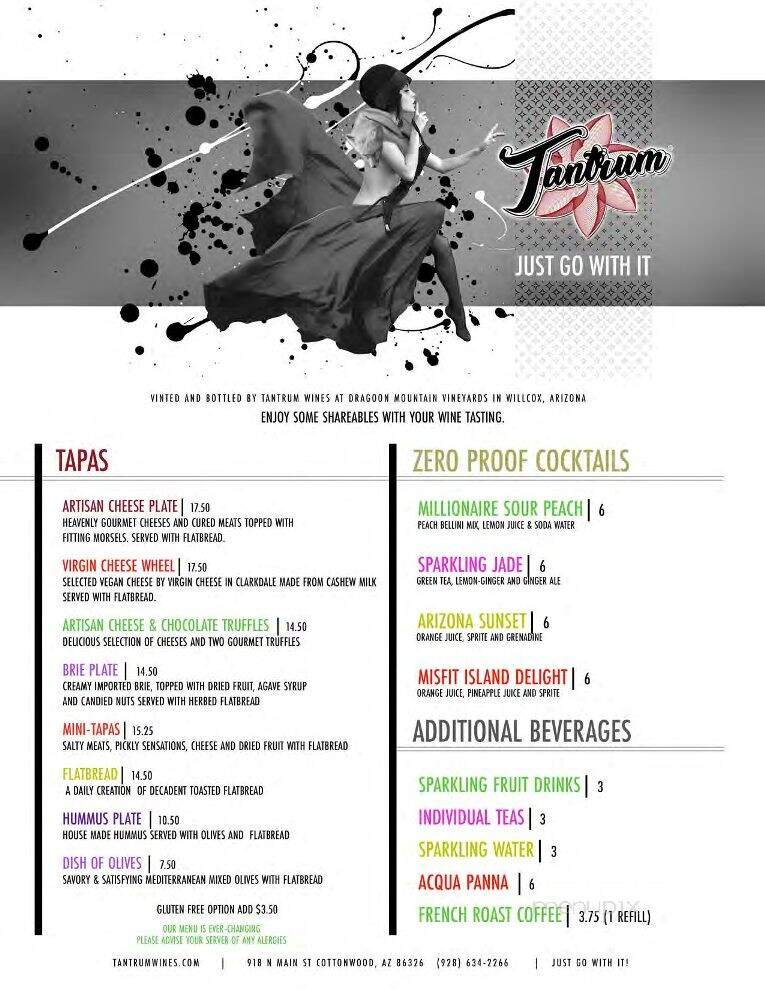 Tantrum Wines - Cottonwood, AZ menu_pic