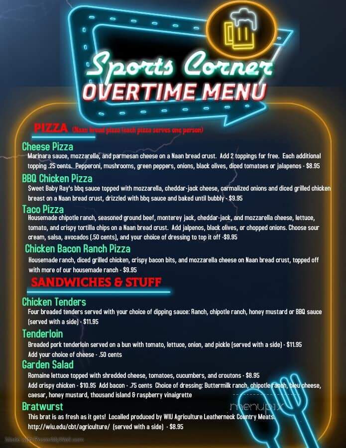 Sports Corner @ 124 - Macomb, IL menu_pic