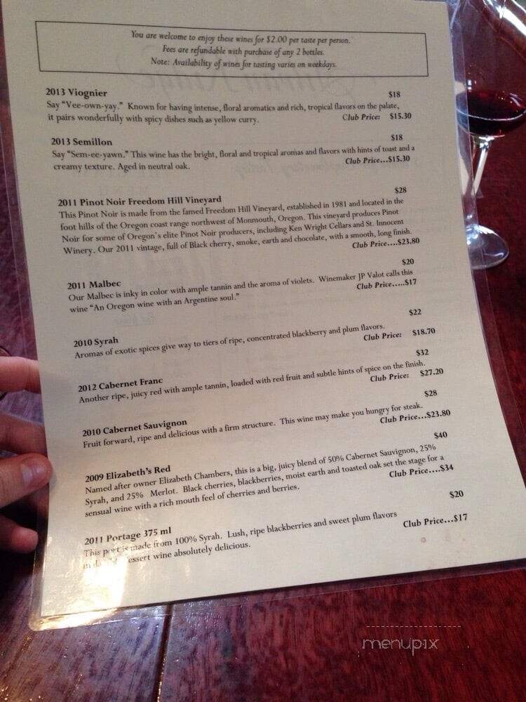 Silvan Ridge Winery - Eugene, OR menu_pic