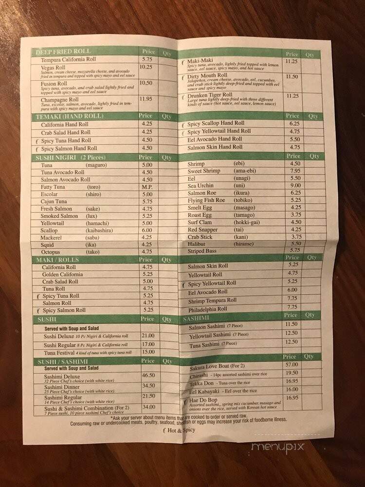 Sakura Sushi Grill - Battle Creek, MI menu_pic