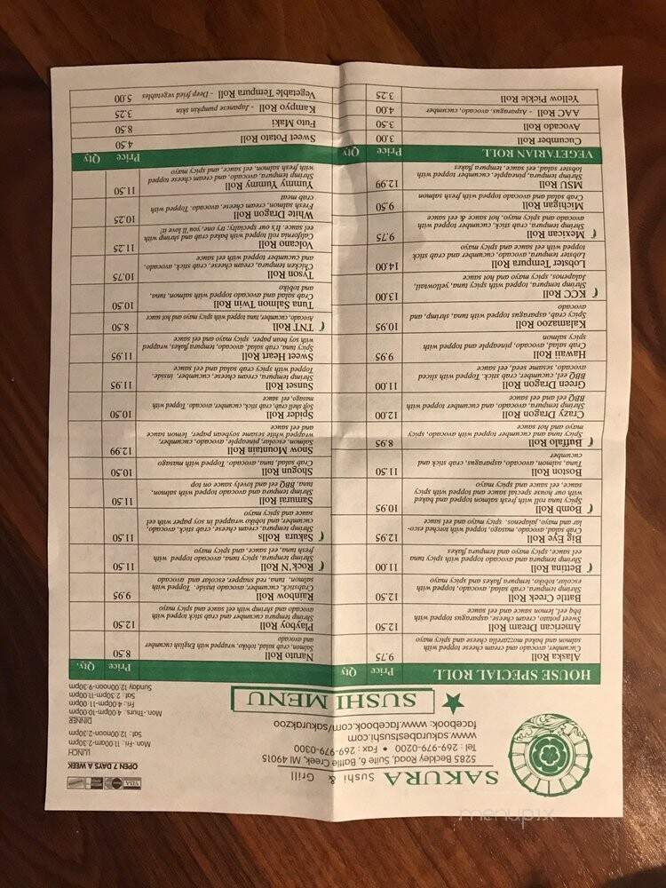 Sakura Sushi Grill - Battle Creek, MI menu_pic