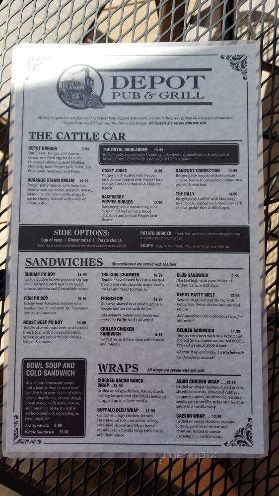 Depot Pub & Grill - Mitchell, SD menu_pic
