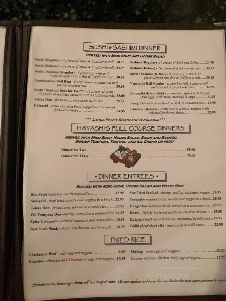 Hayashi Japanese Restaurant - Palm Beach Gardens, FL menu_pic
