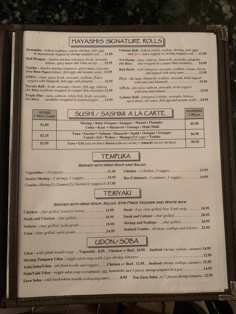 Hayashi Japanese Restaurant - Palm Beach Gardens, FL menu_pic