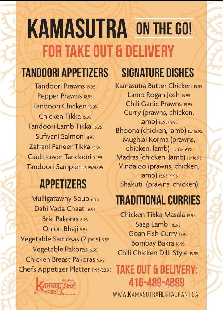 Kamasutra Indian Restaurant & Wine Bar - Toronto, ON menu_pic