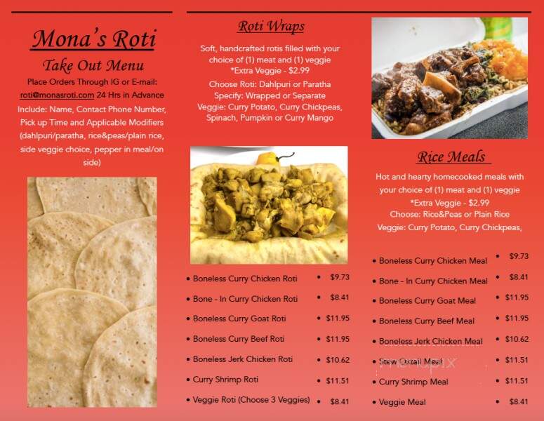 Mona's Roti-Caribbean Food - Toronto, ON menu_pic