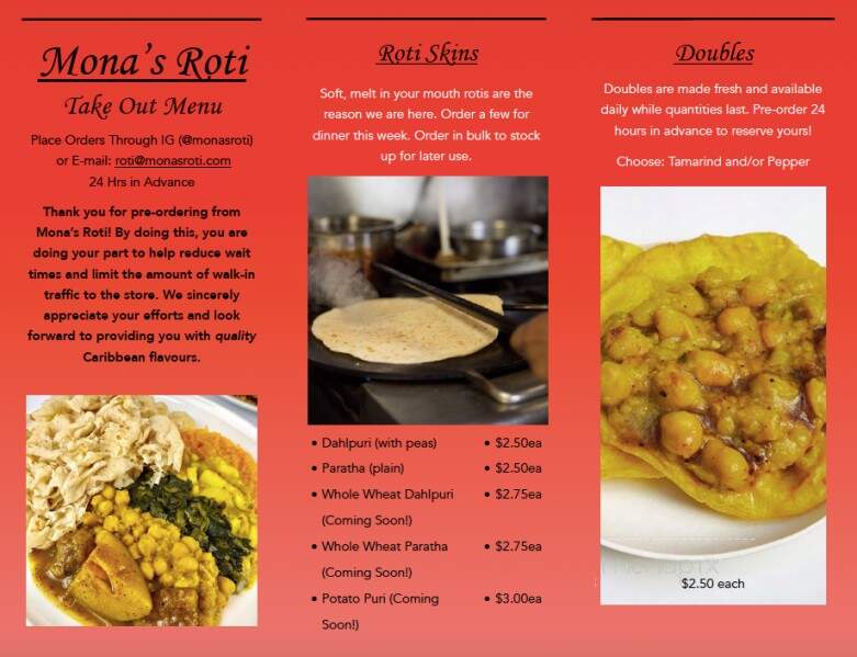 Mona's Roti-Caribbean Food - Toronto, ON menu_pic