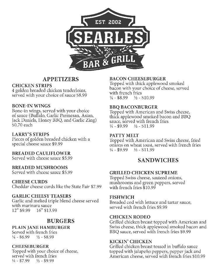 Searles Bar & Grill - New Ulm, MN menu_pic
