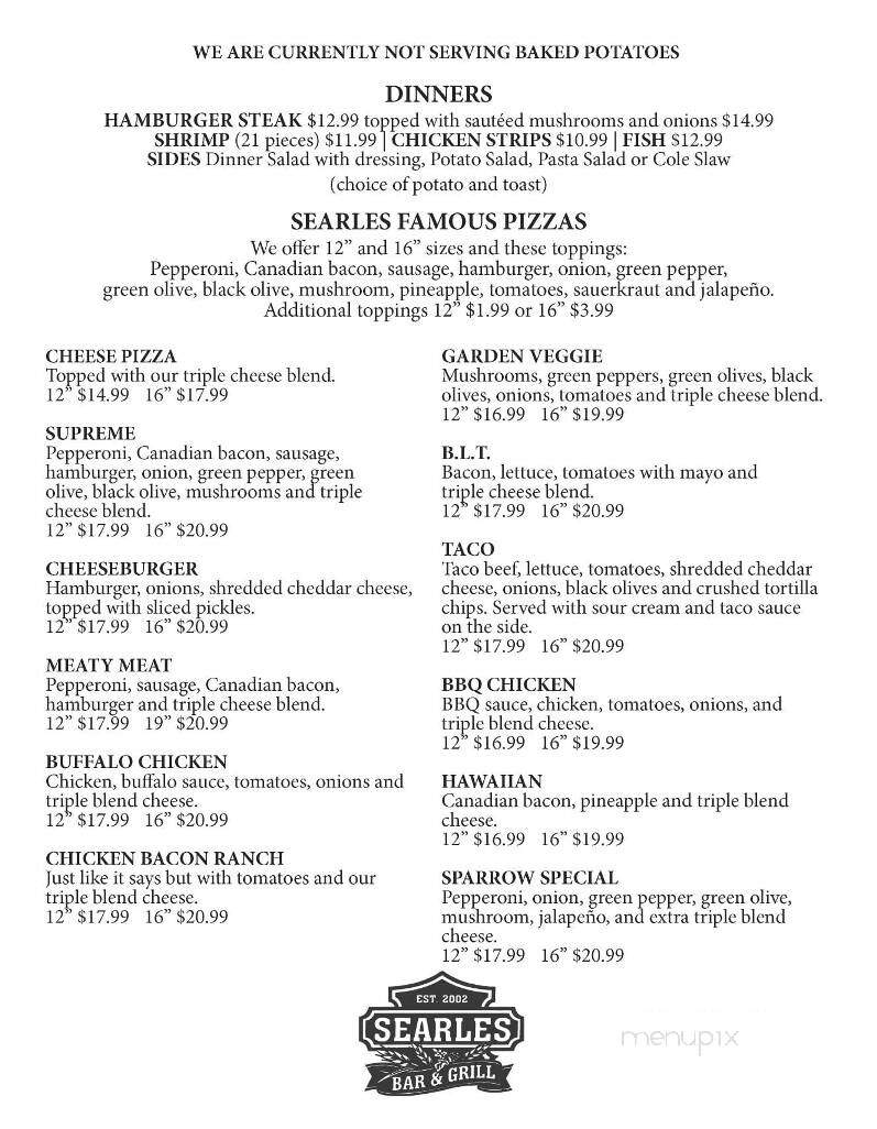 Searles Bar & Grill - New Ulm, MN menu_pic