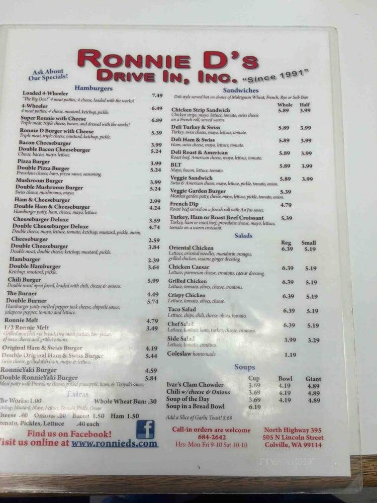 Ronnie D's Drive In - Colville, WA menu_pic