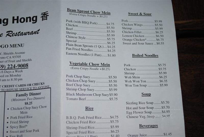 Hong Hong Chinese Restaurant - Fresno, CA menu_pic