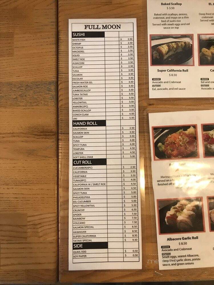 Full Moon Sushi - San Clemente, CA menu_pic