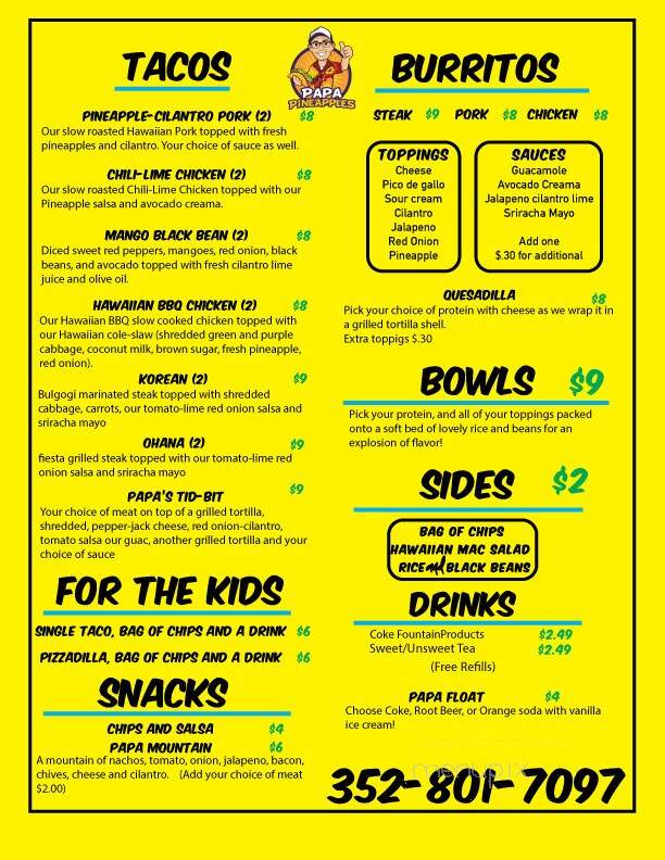 Papa Pineapples - Summerfield, FL menu_pic