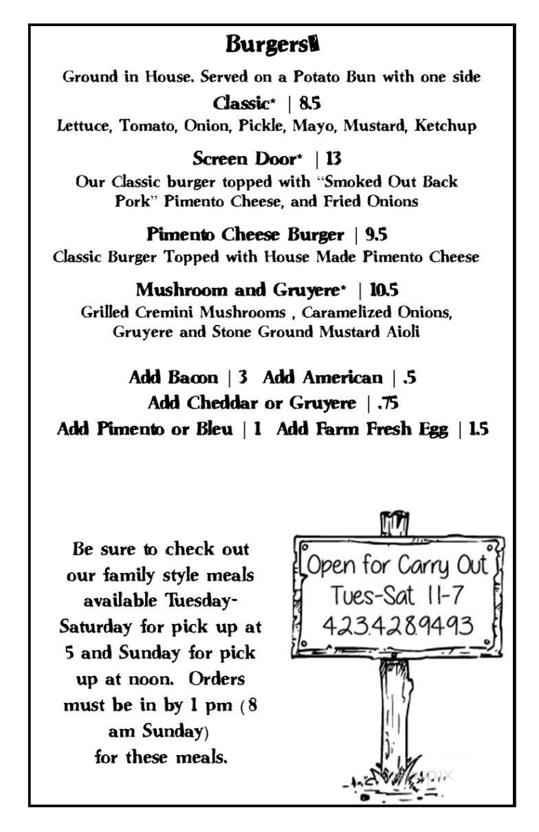 Screen Door Cafe - Dayton, TN menu_pic