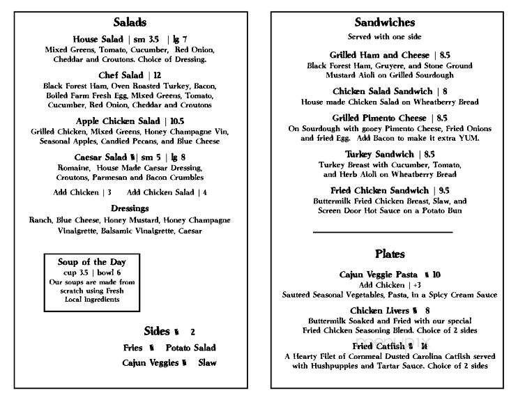 Screen Door Cafe - Dayton, TN menu_pic
