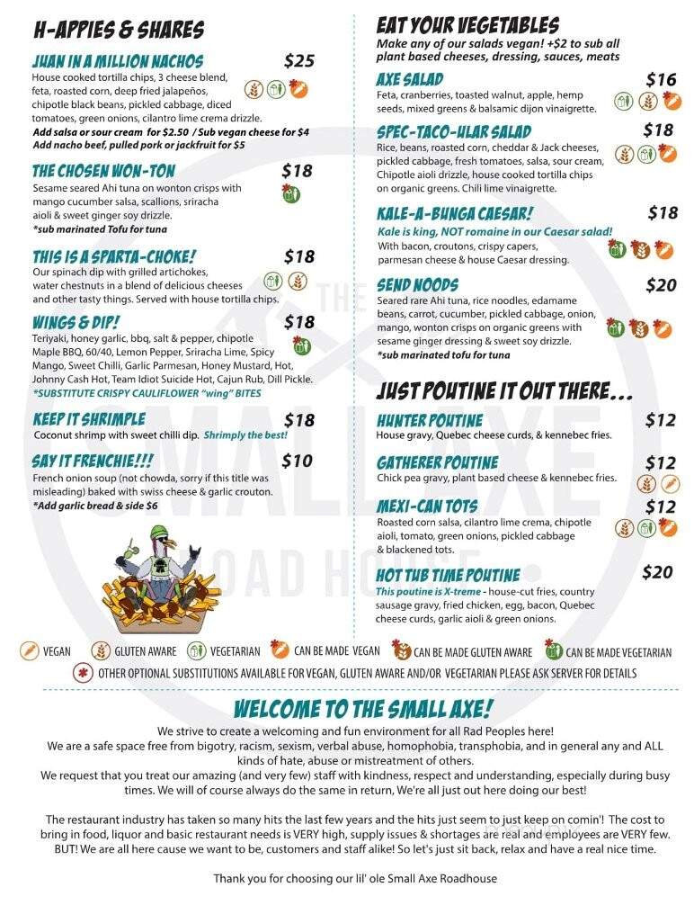 Small Axe Roadhouse - Enderby, BC menu_pic