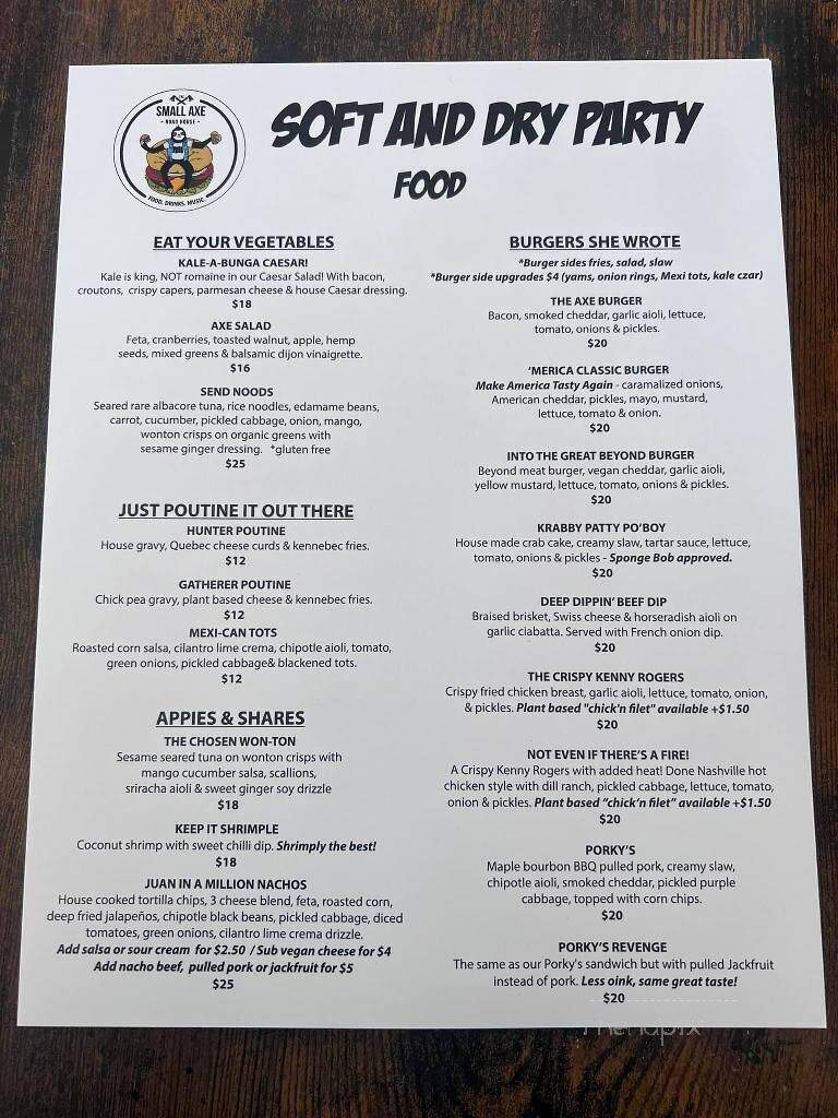 Small Axe Roadhouse - Enderby, BC menu_pic