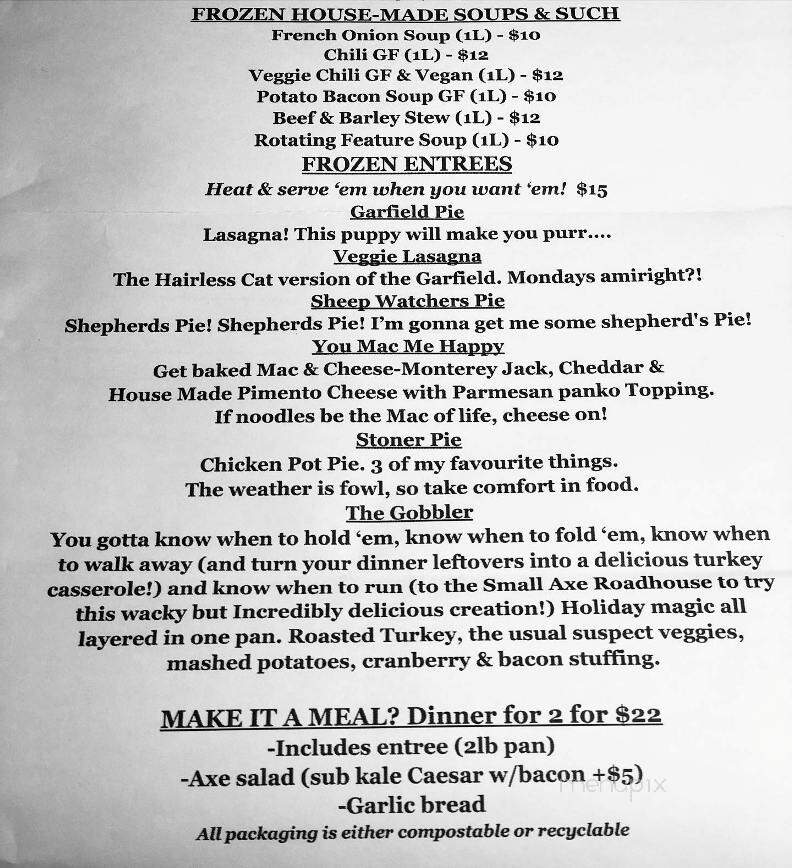 Small Axe Roadhouse - Enderby, BC menu_pic