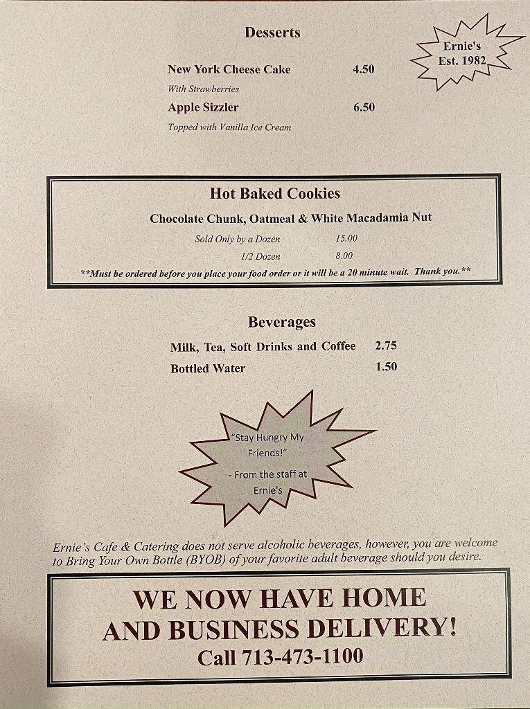 Ernie's Cafe & Catering - Pasadena, TX menu_pic