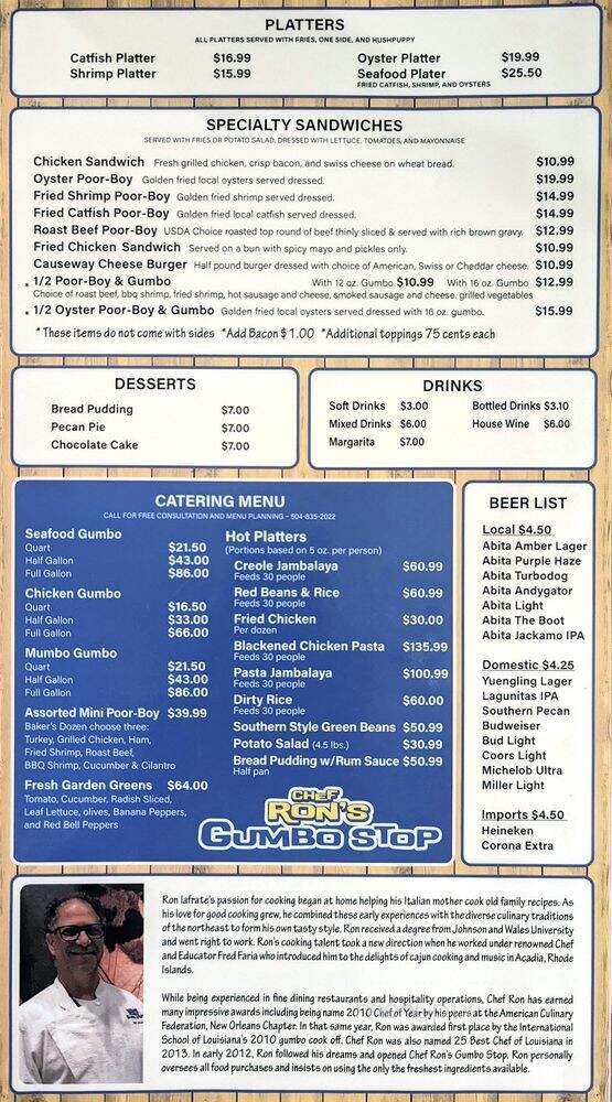 Chef Ron's Gumbo Stop Pub - Metairie, LA menu_pic