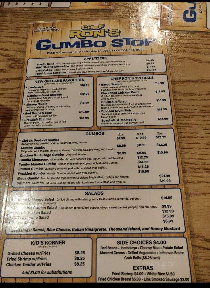 Chef Ron's Gumbo Stop Pub - Metairie, LA menu_pic