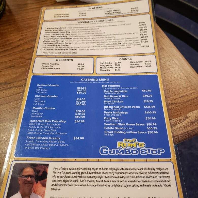 Chef Ron's Gumbo Stop Pub - Metairie, LA menu_pic
