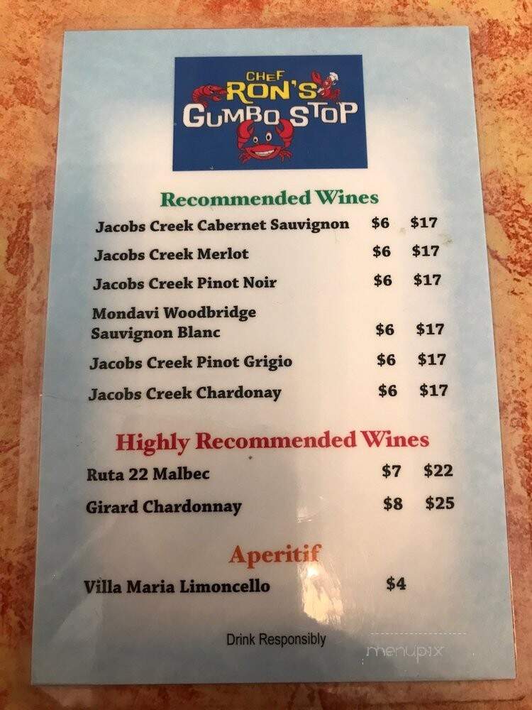 Chef Ron's Gumbo Stop Pub - Metairie, LA menu_pic