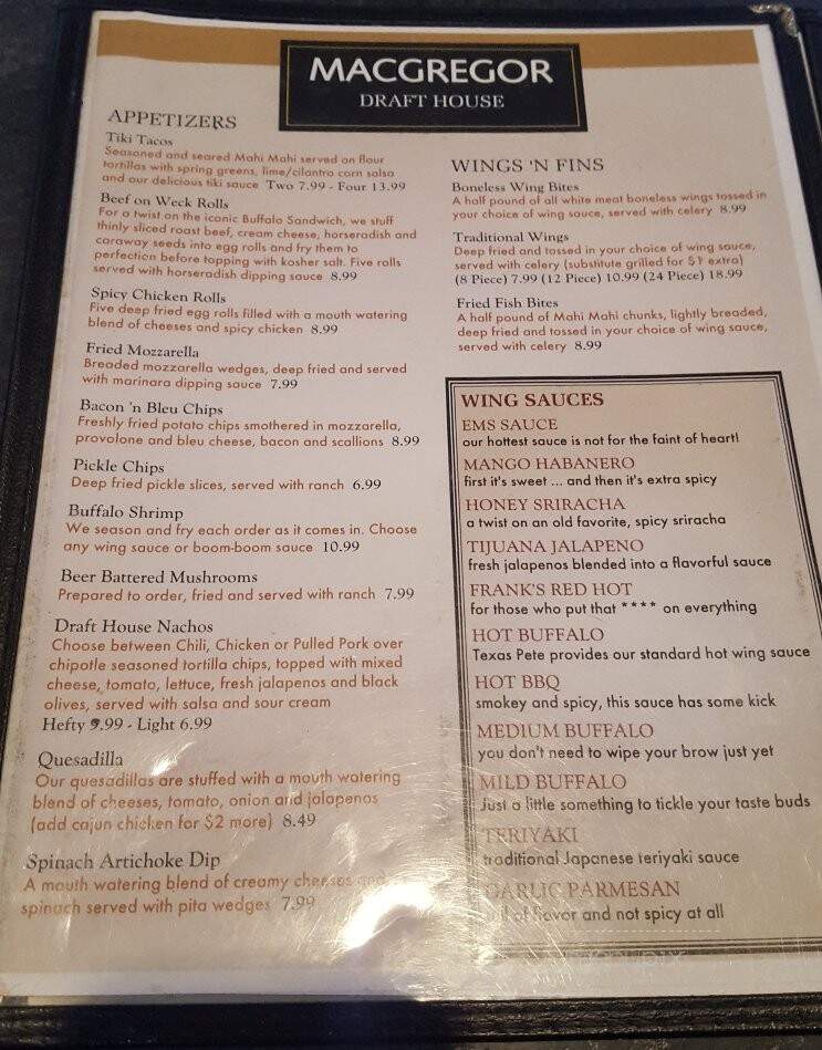 Macgregor Draft House - Cary, NC menu_pic