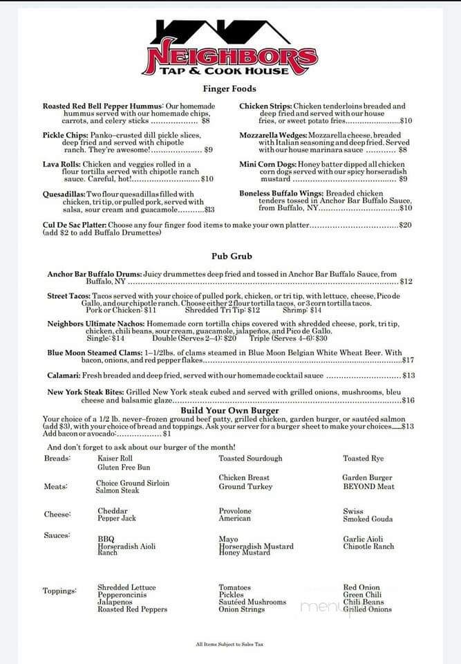 Neighbors Tap & Cook - Clovis, CA menu_pic