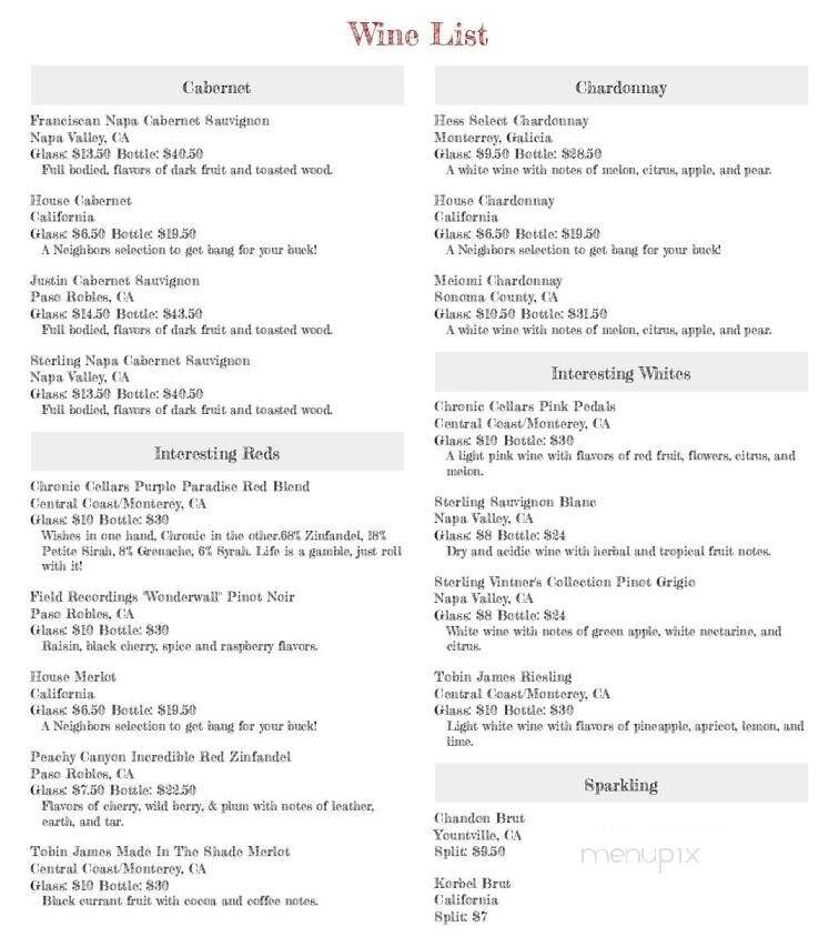 Neighbors Tap & Cook - Clovis, CA menu_pic