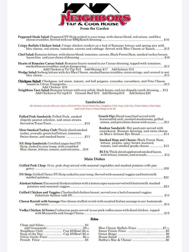 Neighbors Tap & Cook - Clovis, CA menu_pic
