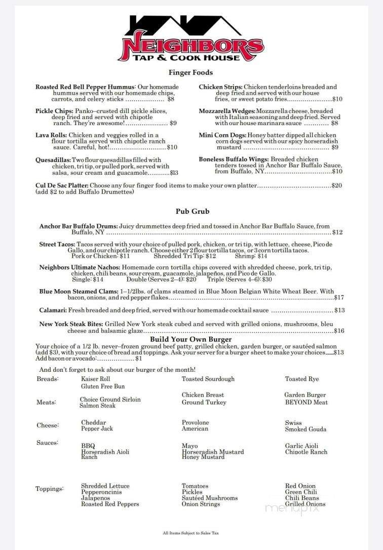 Neighbors Tap & Cook - Clovis, CA menu_pic