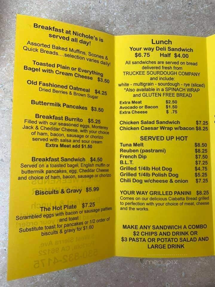 Nichole's Coffee Depot - Portola, CA menu_pic