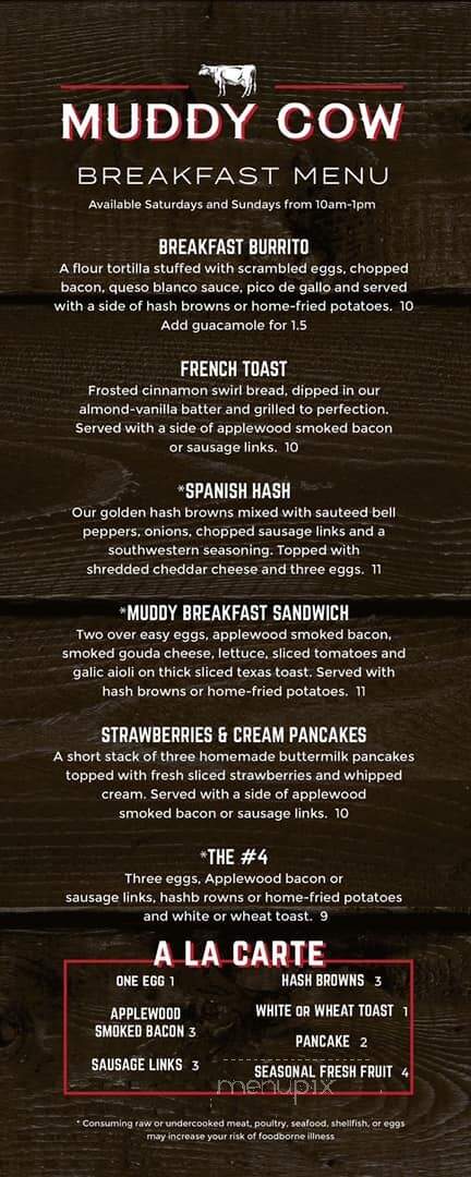 Muddy Cow - Hutchinson, MN menu_pic