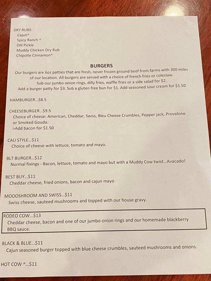 Muddy Cow - Hutchinson, MN menu_pic