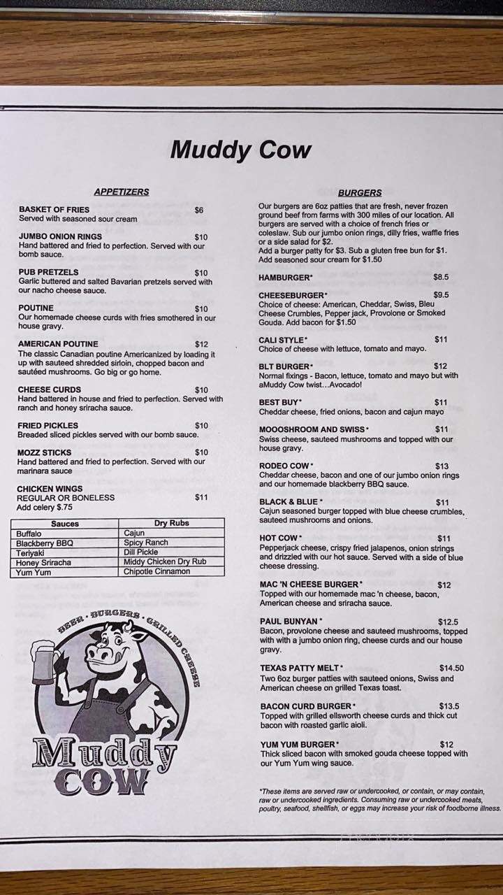 Muddy Cow - Hutchinson, MN menu_pic