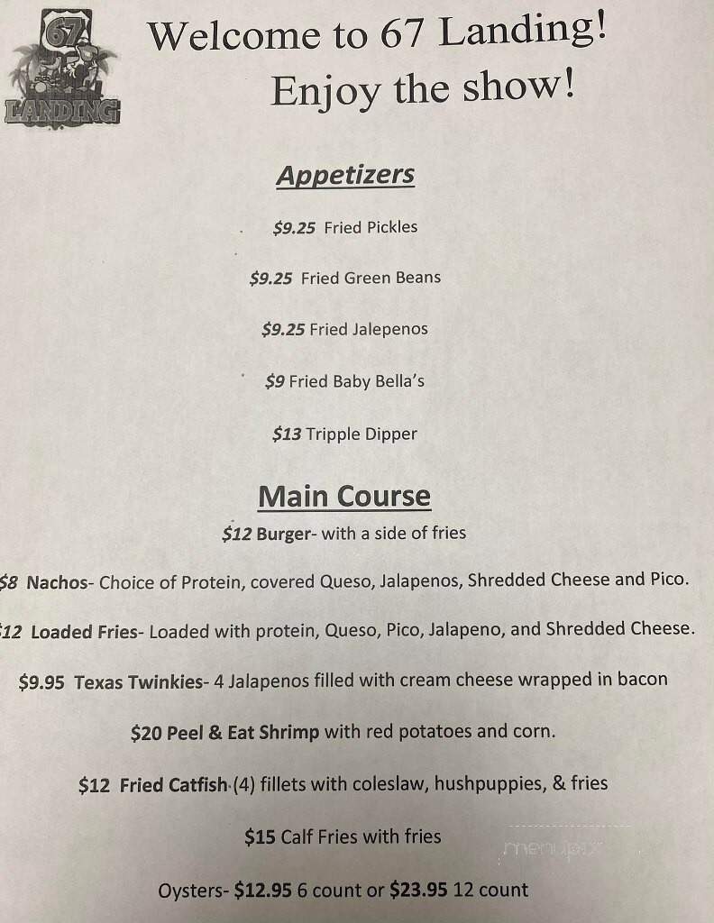 67 Landing - Texarkana, TX menu_pic