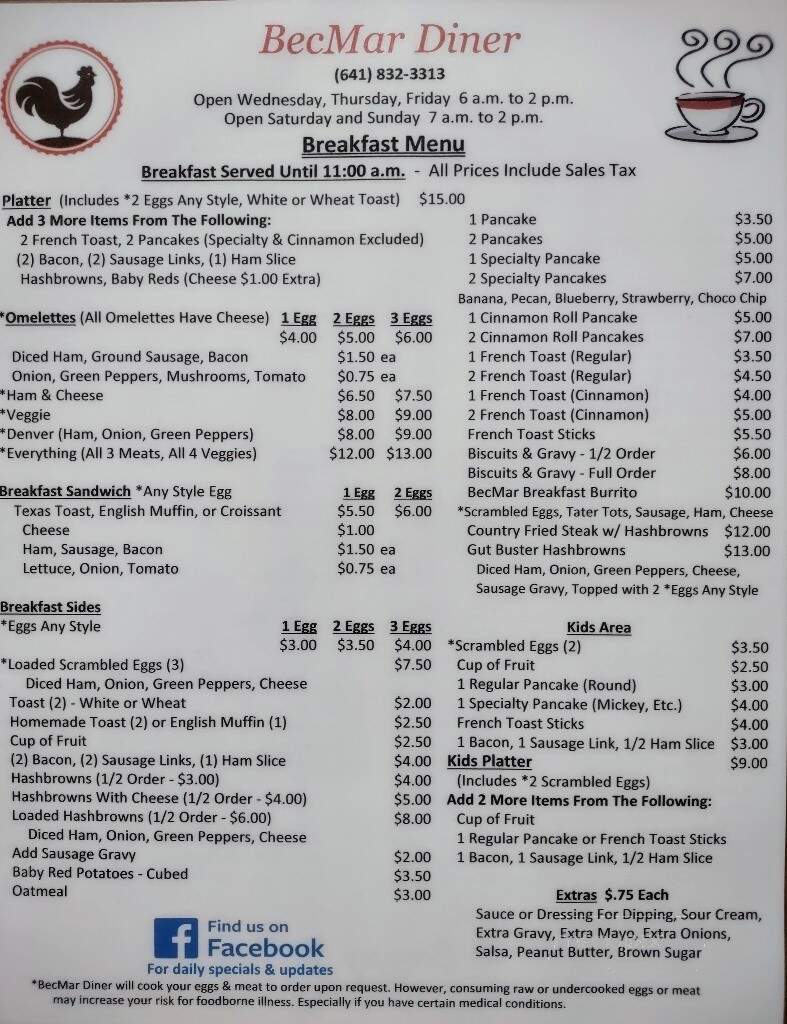 BecMar Diner - Osage, IA menu_pic